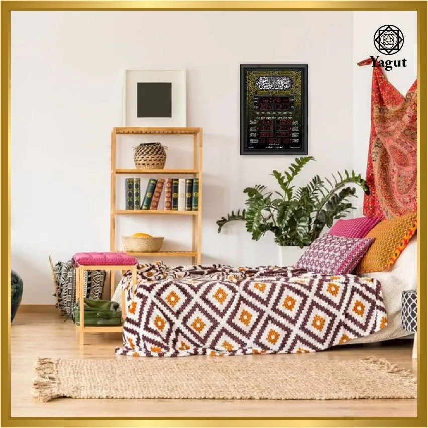 Al-Helal AE-106 Wall Azan Clock - Black Kaabah Kiswah Design - Image 3